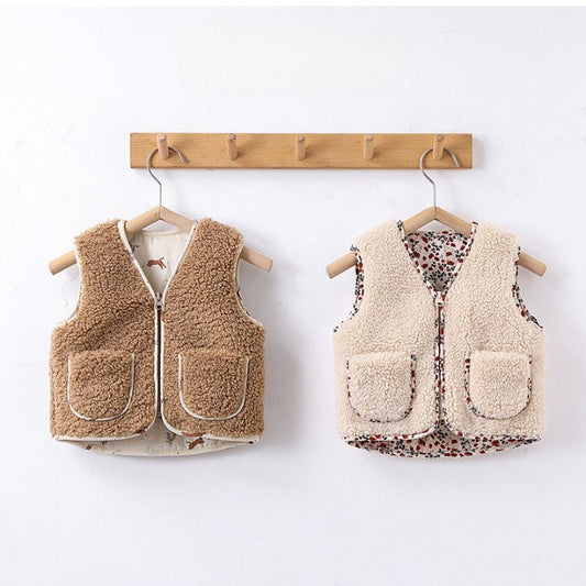 Baby Solid Color Lamb Fleece Quilted Warm Sleeveless Coat