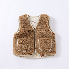 Baby Solid Color Lamb Fleece Quilted Warm Sleeveless Coat
