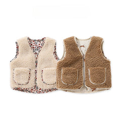Baby Solid Color Lamb Fleece Quilted Warm Sleeveless Coat