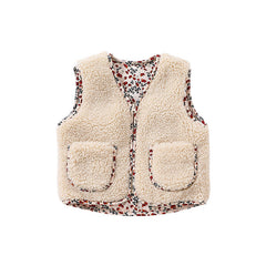Baby Solid Color Lamb Fleece Quilted Warm Sleeveless Coat