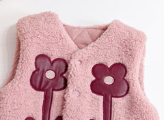 Baby Girl Flower Pattern Quilted Sleeveless Fashion Fur Coat