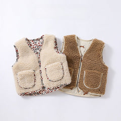 Baby Solid Color Lamb Fleece Quilted Warm Sleeveless Coat