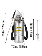 VEVOR 2Gal Stainless Steel Sprayer Hand Pump Sprayer with Pressure Gauge&Safety Valve Adjustable Nozzle for Gardening Sanitizing