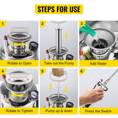 VEVOR 2Gal Stainless Steel Sprayer Hand Pump Sprayer with Pressure Gauge&Safety Valve Adjustable Nozzle for Gardening Sanitizing