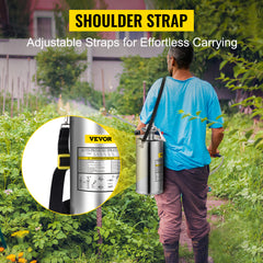 VEVOR 2Gal Stainless Steel Sprayer Hand Pump Sprayer with Pressure Gauge&Safety Valve Adjustable Nozzle for Gardening Sanitizing