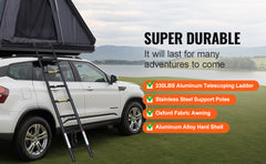 SucceBuy Rooftop Tent Hard Shell Roof Top with Telescopic Ladder Thick Mattress Waterproof Windproof Jeep SUV Van Pickup Truck