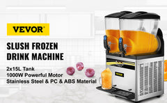 VEVOR 2x15L Commercial Slushy Machine Double Drink Dispenser Cold Juice Beverage Maker Stainless Steel for Home Bar Restaurant