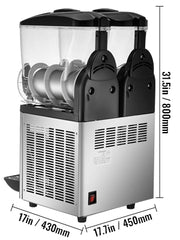 VEVOR 2x15L Commercial Slushy Machine Double Drink Dispenser Cold Juice Beverage Maker Stainless Steel for Home Bar Restaurant