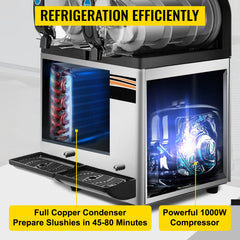 VEVOR 2x15L Commercial Slushy Machine Double Drink Dispenser Cold Juice Beverage Maker Stainless Steel for Home Bar Restaurant