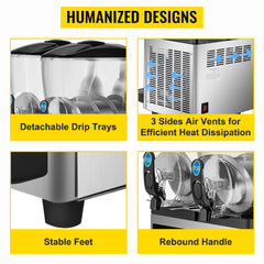 VEVOR 2x15L Commercial Slushy Machine Double Drink Dispenser Cold Juice Beverage Maker Stainless Steel for Home Bar Restaurant