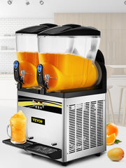 VEVOR 2x15L Commercial Slushy Machine Double Drink Dispenser Cold Juice Beverage Maker Stainless Steel for Home Bar Restaurant