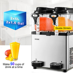 VEVOR 2x6L Commercial Beverage Slush Machine Frozen Drink Juice Dispenser Ice-Cool Smoothie Maker Equipment for Restaurant Bar