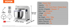 VEVOR 6 IN 1 Stand Mixer 450W Tilt-Head Multifunctional Electric Mixer with 6 Speeds LCD Screen Timing 7.4Qt Stainless Bowl