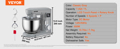 VEVOR 450W Electric Dough Mixer All Metal Stand Mixer with 6 Speeds LCD Screen Timing Tilt-Head Food Mixer Splash-Proof Cover