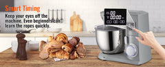 VEVOR 450W Electric Dough Mixer All Metal Stand Mixer with 6 Speeds LCD Screen Timing Tilt-Head Food Mixer Splash-Proof Cover