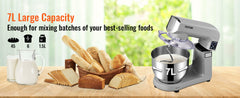 VEVOR 6 IN 1 Stand Mixer 450W Tilt-Head Multifunctional Electric Mixer with 6 Speeds LCD Screen Timing 7.4Qt Stainless Bowl