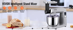 VEVOR 6 IN 1 Stand Mixer 450W Tilt-Head Multifunctional Electric Mixer with 6 Speeds LCD Screen Timing 7.4Qt Stainless Bowl