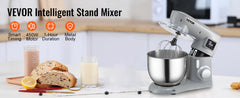 VEVOR 450W Electric Dough Mixer All Metal Stand Mixer with 6 Speeds LCD Screen Timing Tilt-Head Food Mixer Splash-Proof Cover