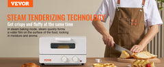 VEVOR 5-IN-1 Steam Oven Toaster 12L Convection Oven 1300W Steam Toaster Oven Countertop Combo with Grill Pizza Pan Gloves White