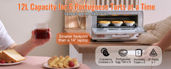 VEVOR 5-IN-1 Steam Oven Toaster 12L Convection Oven 1300W Steam Toaster Oven Countertop Combo with Grill Pizza Pan Gloves White