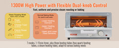 VEVOR 5-IN-1 Steam Oven Toaster 12L Convection Oven 1300W Steam Toaster Oven Countertop Combo with Grill Pizza Pan Gloves White