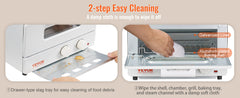 VEVOR 5-IN-1 Steam Oven Toaster 12L Convection Oven 1300W Steam Toaster Oven Countertop Combo with Grill Pizza Pan Gloves White