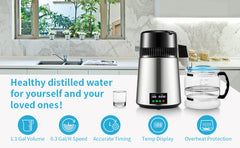 SucceBuy 4L Water Distiller Purifier Filter 1L/H Distilling Speed Dispenser Drinking Bottle Softener Touch Screen Home Appliance