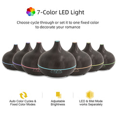 For Home 550ml Wood Grain Essential Oil Diffuser with Remote Control  Ultrasonic Cool Mist Humidifier  7 Color LED Lights   6 Es
